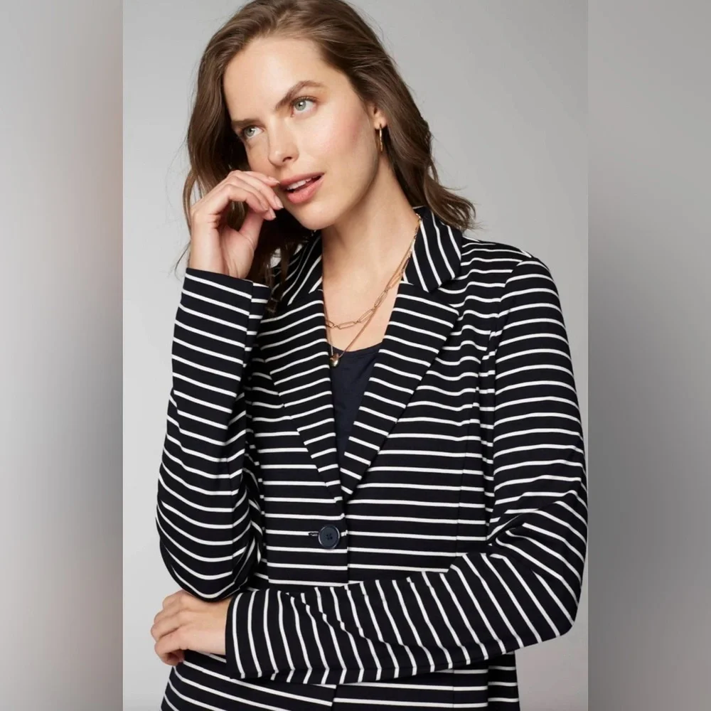 J. JILL Wearever Preppy Business Casual Stretchy Unstructured Striped Blazer 2X
